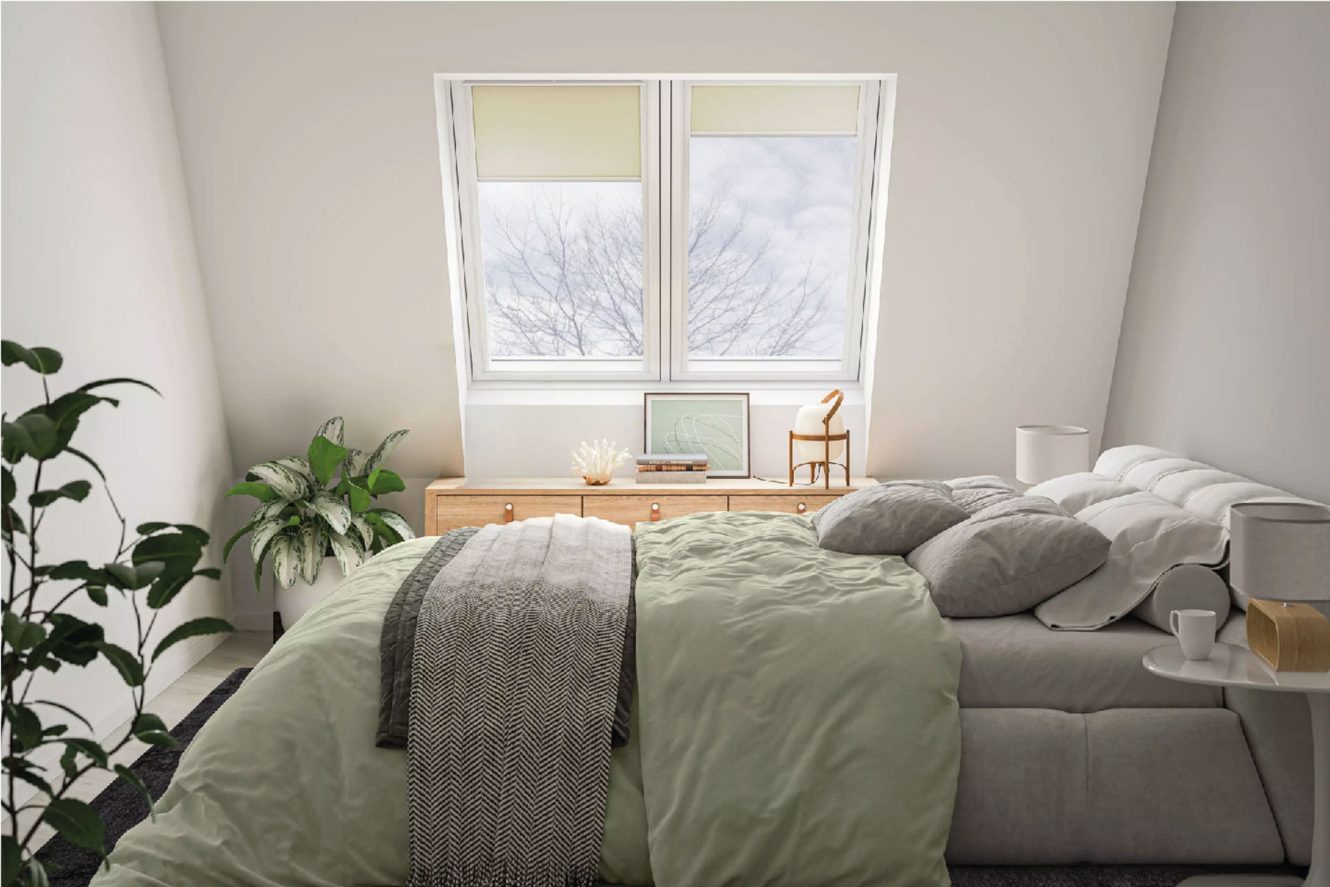 bedroom with a 2 in1 velux window